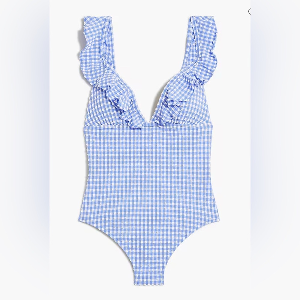J. Crew Factory Blue and White Seersucker Swimsuit